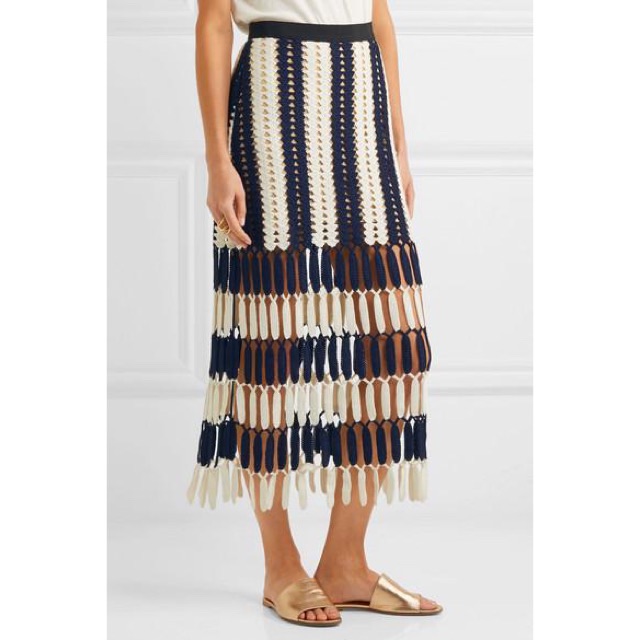 Self-Portrait Navy And Cream Midi Skirt
